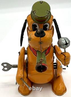 Vintage 1950s Marx Disney Pluto the Drum Major Wind Up Tin Toy Litho Japan