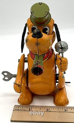 Vintage 1950s Marx Disney Pluto the Drum Major Wind Up Tin Toy Litho Japan