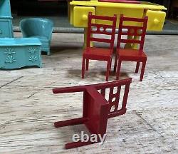 Vintage 1950s Marx Dollhouse Tin Metal Litho Colonial Doll House WithFurniture