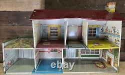 Vintage 1950s Marx Dollhouse Tin Metal Litho Colonial Doll House WithFurniture