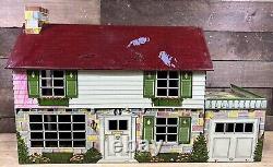 Vintage 1950s Marx Dollhouse Tin Metal Litho Colonial Doll House WithFurniture