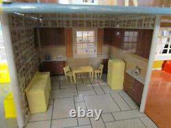 Vintage 1950s Marx Metal Tin Litho Dollhouse Suburban Colonial with Furniture
