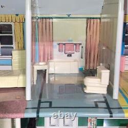 Vintage 1950s Marx Tin Litho 2 Story Metal Dollhouse With Furniture And Dolls