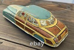 Vintage 1950s Tin Friction Wind Up Marx Wolverine Woodie Toy Cars