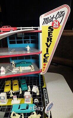 Vintage 1960's MARX Tin 4 LEVEL PARKING GARAGE Play Set Toy NOS Unused COMPLETE