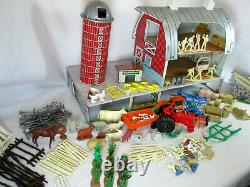 Vintage 1960's Marx Dairy Farm tin barn & 150+ accessories play set