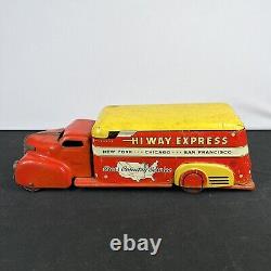 Vintage 1960's Marx Tin Litho Hi Way Express Truck Car Cross Country Service