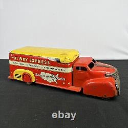 Vintage 1960's Marx Tin Litho Hi Way Express Truck Car Cross Country Service