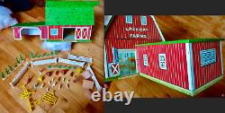 Vintage 1960's Marx toy Lazy-Day Farm Tin Barn With accessories & side building