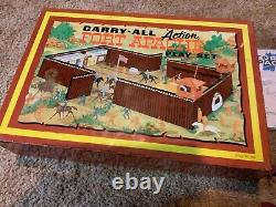 Vintage 1960s MARX FORT APACHE PLAYSET TIN LITHO CARRY-ALL BOX & instructions