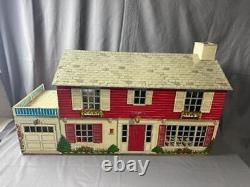 Vintage 1960s Marx Tin Metal Doll House with 33 Plastic Furniture Items rd