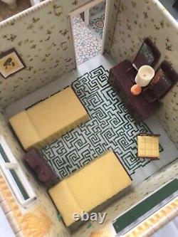 Vintage 1965 MARX Tin Doll House Mid Century MCM Ranch. Furniture included