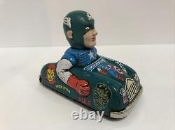 Vintage 1966 MARX Tin Friction Captain America Marvel Car, HULK, Spiderman RARE