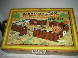 Vintage 1968 Marx Fort Apache Tin Carry All Set and Accessories 4685