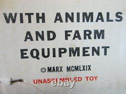 Vintage 1969 Marx tin Lazy Day Modern Farm set barn animals shed tractor #3931