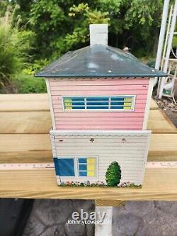 Vintage 50's Marx Metal Vintage Doll House Tin Litho Two Story Colonial Clean