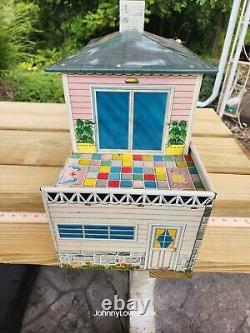 Vintage 50's Marx Metal Vintage Doll House Tin Litho Two Story Colonial Clean