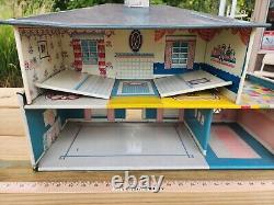 Vintage 50's Marx Metal Vintage Doll House Tin Litho Two Story Colonial Clean