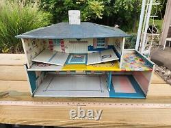 Vintage 50's Marx Metal Vintage Doll House Tin Litho Two Story Colonial Clean