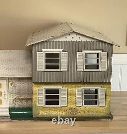 Vintage 50s 60s Marx Toys Large Tin Litho Metal Dollhouse Yellow Grey Aqua Blue