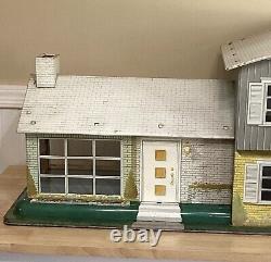 Vintage 50s 60s Marx Toys Large Tin Litho Metal Dollhouse Yellow Grey Aqua Blue