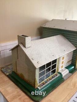 Vintage 50s 60s Marx Toys Large Tin Litho Metal Dollhouse Yellow Grey Aqua Blue