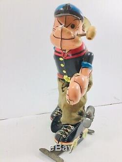 Vintage 50s LINEMAR POPEYE ROLLER SKATER Wind Up Tin Toy Japan MARX