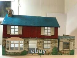 Vintage 50s MARX Tin Metal Litho 2 Story Doll House with Furniture