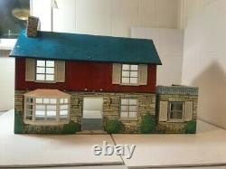 Vintage 50s MARX Tin Metal Litho 2 Story Doll House with Furniture