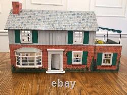 Vintage 60s MARX Tin Metal Litho 2 Story Doll House with Furniture, Dolls