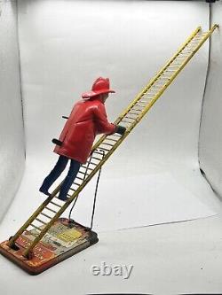 Vintage / Antique Working Great! Marx Toys Tin Plate Wind Up Climbing Fireman
