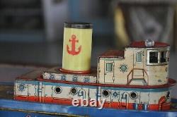 Vintage Battery MARX Trademark Litho Boat/Ship Tin Toy, Hong Kong
