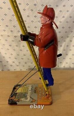Vintage Climbing Fireman Wind Up Toy Louis Marx and Co. Litho Tin Base / Ladder