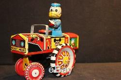 Vintage Disney Donald Duck Dipsy Car Tin Windup Toy Marx