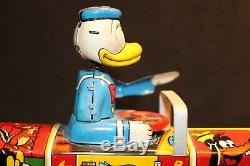 Vintage Disney Donald Duck Dipsy Car Tin Windup Toy Marx