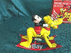 Vintage Disney LINEMAR ROCKING MICKEY MOUSE ON PLUTO Tin WindUp Orig Box