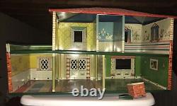 Vintage Dollhouse T Cohn Tin Litho Mid Century 2 Story Furniture MARX Type 1948
