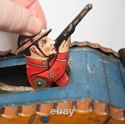 Vintage Early 1930s Tin Litho Wind up Marx WWI Toy Tank with Gunner