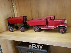Vintage Girard Marx Pressed Steel Toy Dump Truck With Trailer Tin Toy Lot