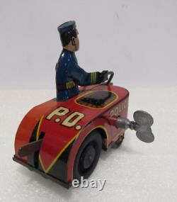Vintage Lewis MARX Litho Tin Windup Police Motorcycle & Side Car With Key