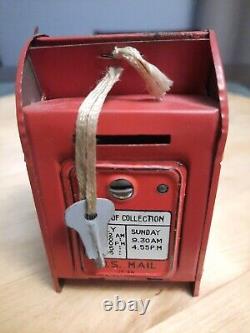Vintage Line Mar Toys Red Mailbox Tin Toy Bank U. S. Mail Marx Japan