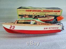 Vintage Linemar Marx Cabin Cruiser With Outboard Motor Tin Litho Toy Motor Boat