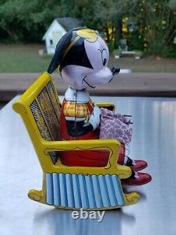 Vintage Linemar Marx Tin Litho Windup Knitting Mechanical Minnie Mouse Disney