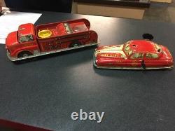 Vintage Linemar Marx Tin Toy Wind-up Fire Dept Chief Car And Fire Truck C59
