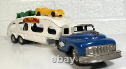 Vintage Linemar Tin Friction Car Auto Carrier Transporter Hauler Truck Marx