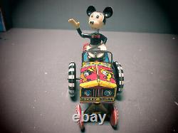 Vintage Louis Marx 1940s Walt Disney Mickey Mouse Car Windup Tin Toy