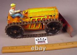 Vintage Louis Marx Farm Tractor wind up Toy 10 tin metal dozer & Driver 1940's