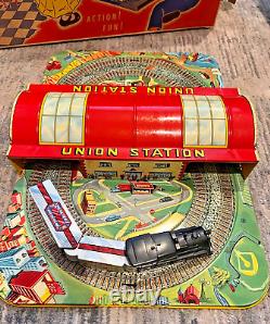 Vintage Louis Marx Mystery Union Station Wind-Up Train Set withKey/Box