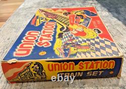 Vintage Louis Marx Mystery Union Station Wind-Up Train Set withKey/Box