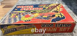 Vintage Louis Marx Mystery Union Station Wind-Up Train Set withKey/Box